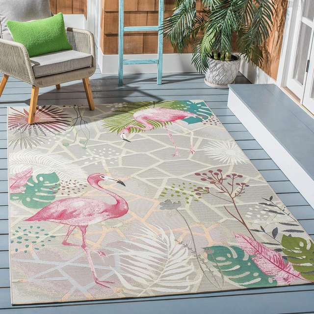 Alt view image 2 of 7 - SAFAVIEH Washable Rug Outdoor Barbados Collection - 4' x 6', Grey & Pink, Non-Shedding & Easy to Clean, Ideal for Patio, Backyard, Mudroom (BAR551F)