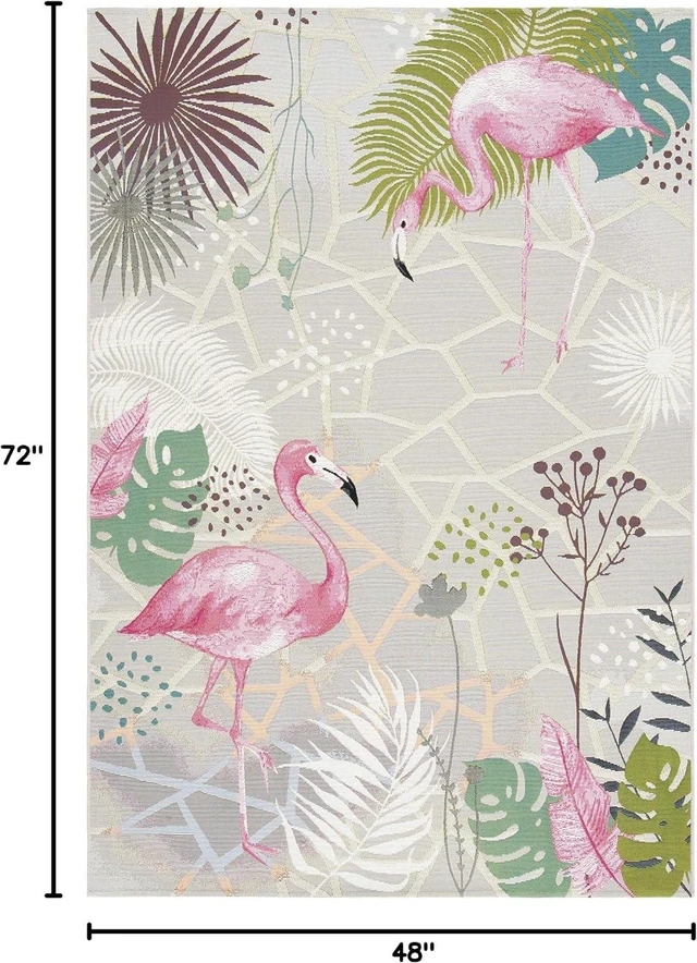 Alt view image 7 of 7 - SAFAVIEH Washable Rug Outdoor Barbados Collection - 4' x 6', Grey & Pink, Non-Shedding & Easy to Clean, Ideal for Patio, Backyard, Mudroom (BAR551F)