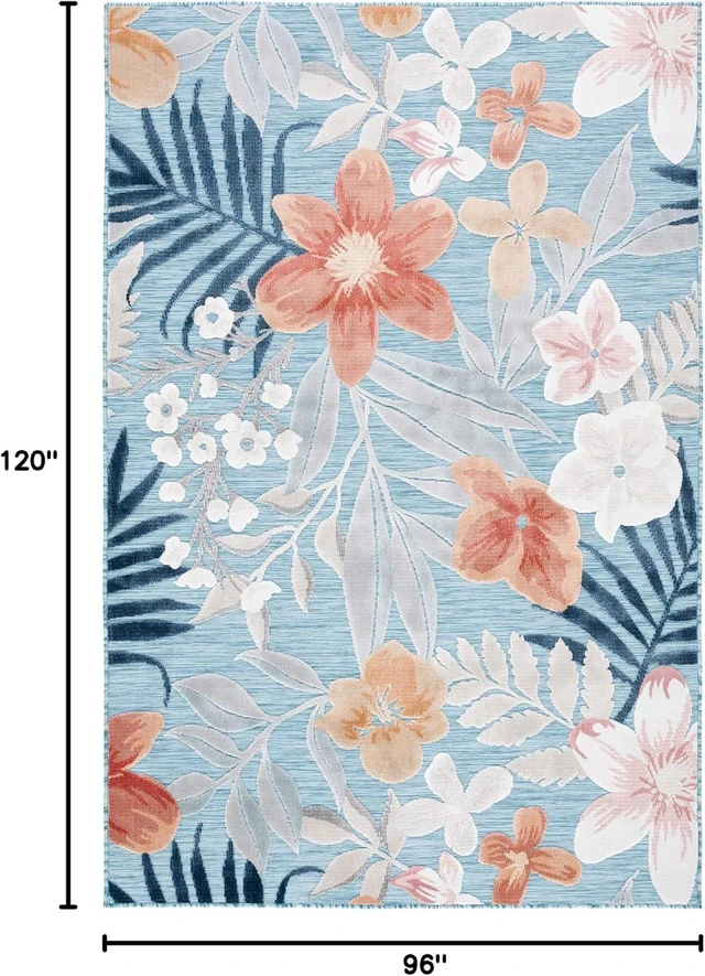 Alt view image 2 of 7 - SAFAVIEH Washable Rug Outdoor Cabana Collection - 8' x 10', Aqua & Rust, Non-Shedding & Easy to Clean, Ideal for Patio, Backyard, Mudroom (CBN454J)