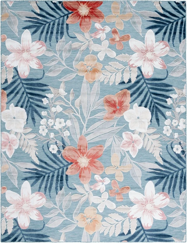 Alt view image 3 of 7 - SAFAVIEH Washable Rug Outdoor Cabana Collection - 8' x 10', Aqua & Rust, Non-Shedding & Easy to Clean, Ideal for Patio, Backyard, Mudroom (CBN454J)