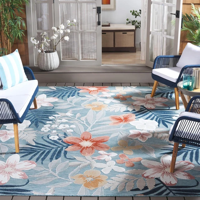 Main image of SAFAVIEH Washable Rug Outdoor Cabana Collection - 8' x 10', Aqua & Rust, Non-Shedding & Easy to Clean, Ideal for Patio, Backyard, Mudroom (CBN454J)