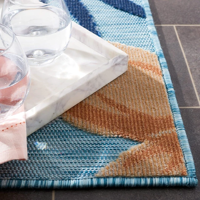 Alt view image 4 of 7 - SAFAVIEH Washable Rug Outdoor Cabana Collection - 8' x 10', Aqua & Rust, Non-Shedding & Easy to Clean, Ideal for Patio, Backyard, Mudroom (CBN454J)