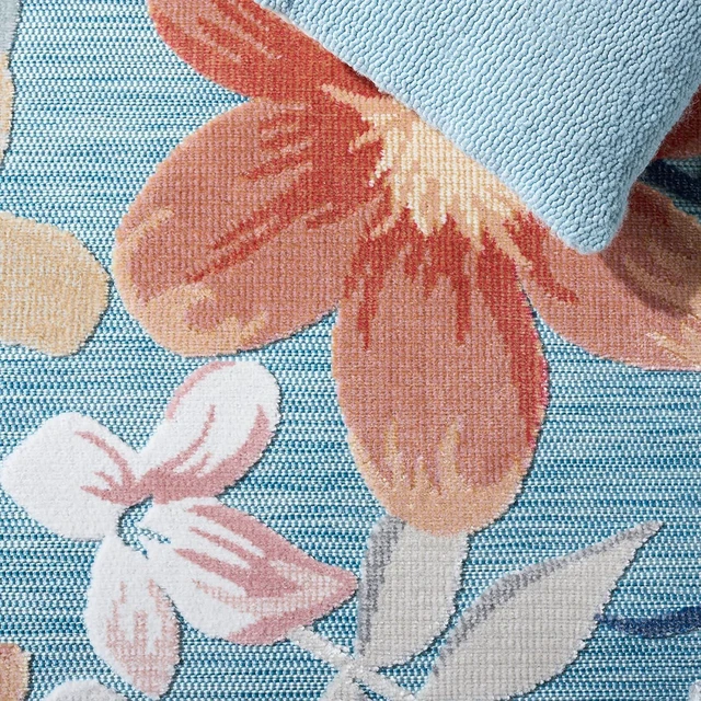 Alt view image 5 of 7 - SAFAVIEH Washable Rug Outdoor Cabana Collection - 8' x 10', Aqua & Rust, Non-Shedding & Easy to Clean, Ideal for Patio, Backyard, Mudroom (CBN454J)