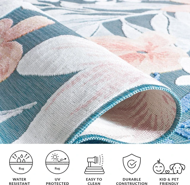 Alt view image 7 of 7 - SAFAVIEH Washable Rug Outdoor Cabana Collection - 8' x 10', Aqua & Rust, Non-Shedding & Easy to Clean, Ideal for Patio, Backyard, Mudroom (CBN454J)