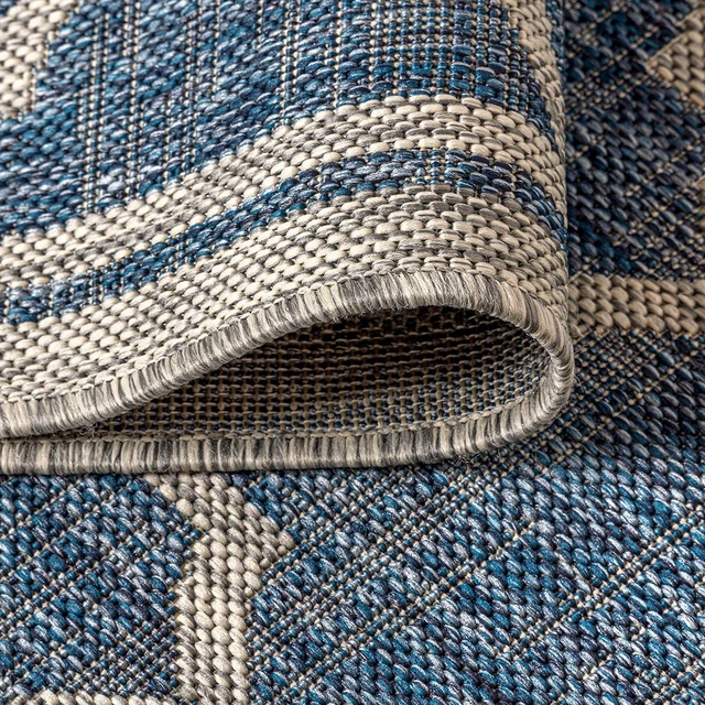 Alt view image 6 of 7 - Eyely Moroccan Trellis Weave Area Rug 3X5 Navy/Gray, Indoor Outdoor Rug