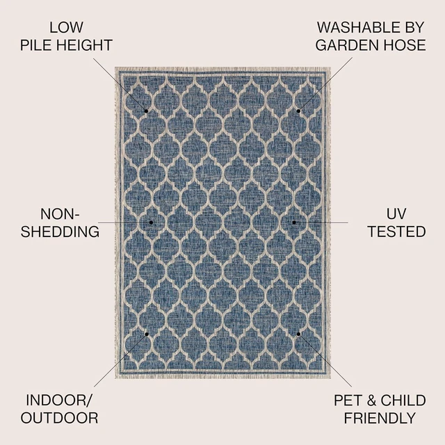 Alt view image 2 of 7 - Eyely Moroccan Trellis Weave Area Rug 3X5 Navy/Gray, Indoor Outdoor Rug