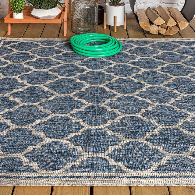 Alt view image 4 of 7 - Eyely Moroccan Trellis Weave Area Rug 3X5 Navy/Gray, Indoor Outdoor Rug