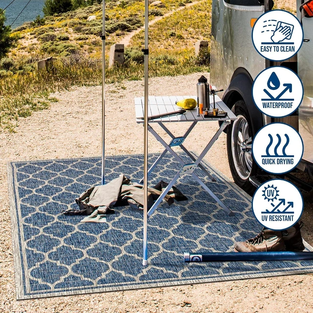 Alt view image 5 of 7 - Eyely Moroccan Trellis Weave Area Rug 3X5 Navy/Gray, Indoor Outdoor Rug