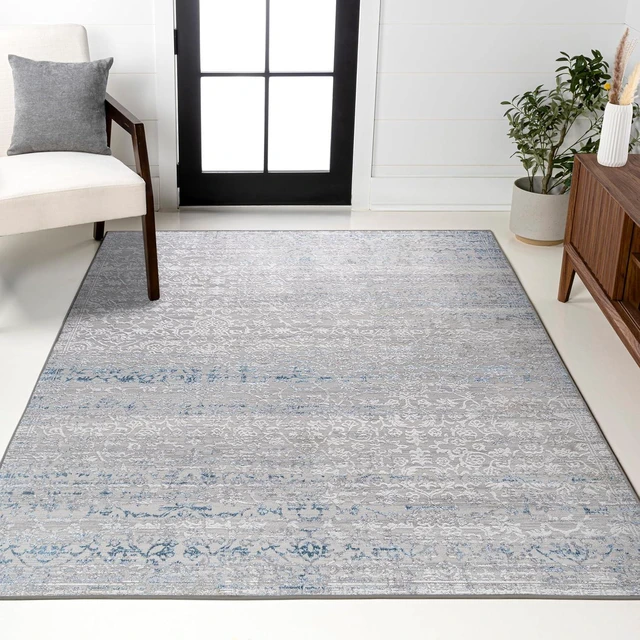 Main image of JONATHAN Y Tidal Strie' Gray/Blue Indoor Area Rug 5X8 ft, Modern for Living Room, Bedroom, Kitchen, Office, Easy-Cleaning, High Traffic, Pet-Friendly, Non-Shedding SOR202B-5