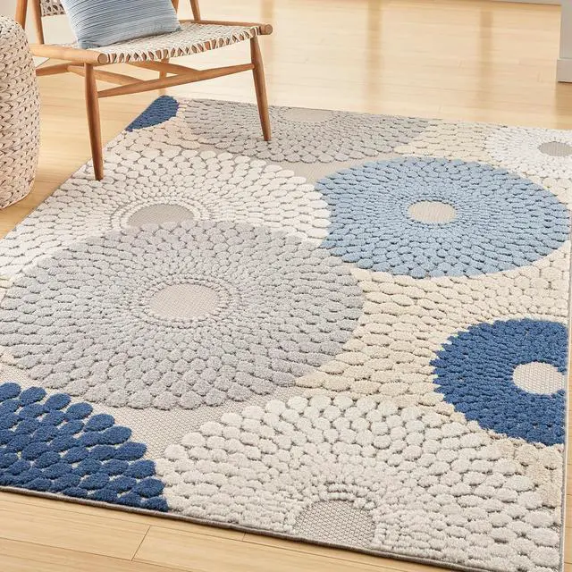 Main image of Nourison Home Aloha Blue Grey 5'3" x 7'5" Area Rug - Easy Clean, Non Shedding, Bed Room, Living Room, Dining Room, Kitchen (5' x 8')