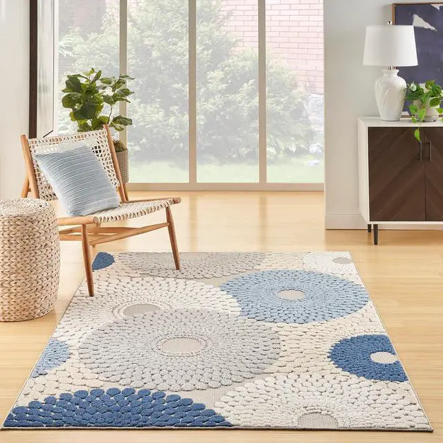 Alt view image 2 of 7 - Nourison Home Aloha Blue Grey 5'3" x 7'5" Area Rug - Easy Clean, Non Shedding, Bed Room, Living Room, Dining Room, Kitchen (5' x 8')