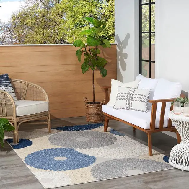 Alt view image 3 of 7 - Nourison Home Aloha Blue Grey 5'3" x 7'5" Area Rug - Easy Clean, Non Shedding, Bed Room, Living Room, Dining Room, Kitchen (5' x 8')