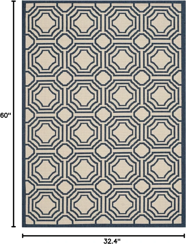 Alt view image 2 of 7 - SAFAVIEH Washable Rug Outdoor Courtyard Collection - 2'7" x 5', Beige & Navy, Non-Shedding & Easy Cleaning, Ideal for Patio, Backyard, Mudroom (CY6112-258)