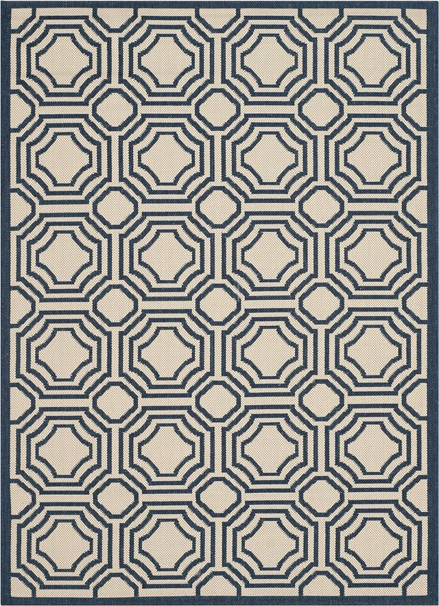 Alt view image 3 of 7 - SAFAVIEH Washable Rug Outdoor Courtyard Collection - 2'7" x 5', Beige & Navy, Non-Shedding & Easy Cleaning, Ideal for Patio, Backyard, Mudroom (CY6112-258)