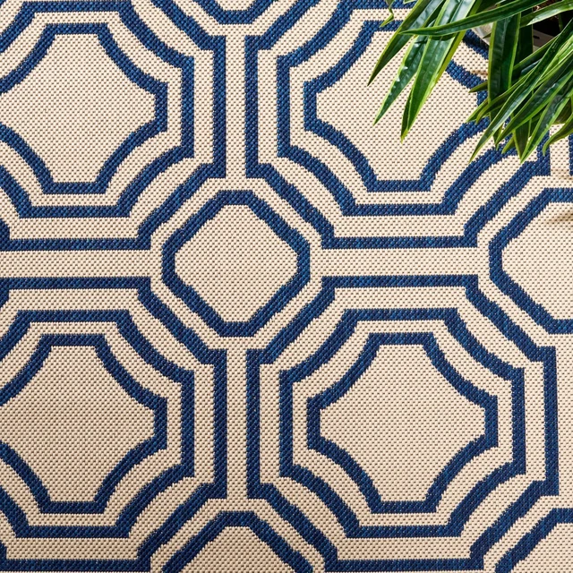 Alt view image 6 of 7 - SAFAVIEH Washable Rug Outdoor Courtyard Collection - 2'7" x 5', Beige & Navy, Non-Shedding & Easy Cleaning, Ideal for Patio, Backyard, Mudroom (CY6112-258)