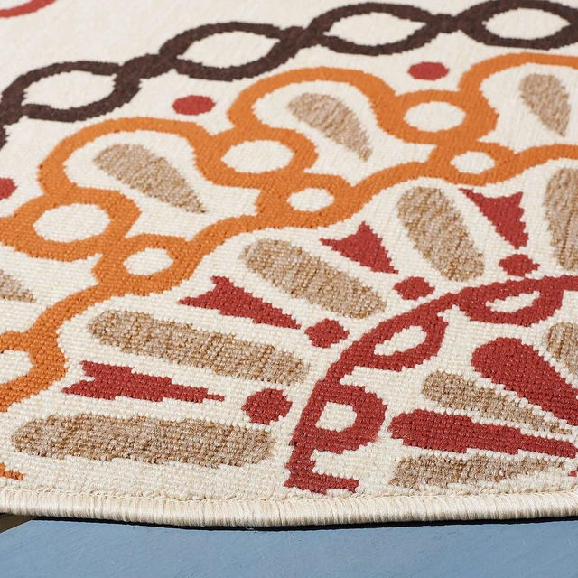Alt view image 2 of 2 - SAFAVIEH Washable Rug Outdoor Veranda Collection - 3' Round, Cream & Red, Non-Shedding & Easy to Clean, Ideal for Patio, Backyard, Mudroom (VER092-0313)