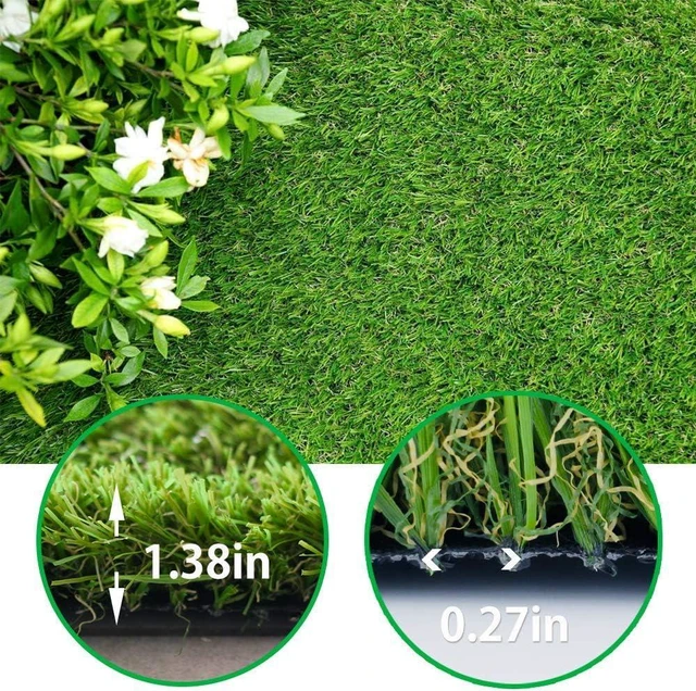 Alt view image 2 of 7 - Realistic Artificial Grass Turf Lawn- 5FTX10FT(50 Square FT),1.38inch Height Indoor Outdoor Rug Garden Lawn Landscape Synthetic Grass Mat