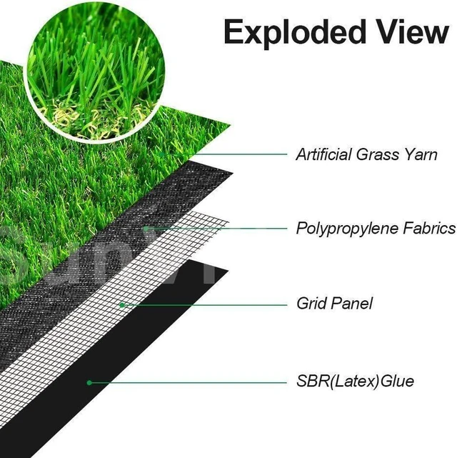 Alt view image 3 of 7 - Realistic Artificial Grass Turf Lawn- 5FTX10FT(50 Square FT),1.38inch Height Indoor Outdoor Rug Garden Lawn Landscape Synthetic Grass Mat