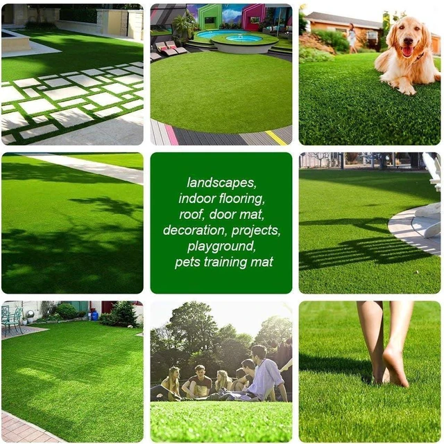 Alt view image 7 of 7 - Realistic Artificial Grass Turf Lawn- 5FTX10FT(50 Square FT),1.38inch Height Indoor Outdoor Rug Garden Lawn Landscape Synthetic Grass Mat
