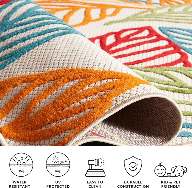 Alt view image 6 of 6 - SAFAVIEH Washable Rug Outdoor Cabana Collection - 3' x 5', Ivory & Green, Non-Shedding & Easy to Clean, Ideal for Patio, Backyard, Mudroom (CBN399A)