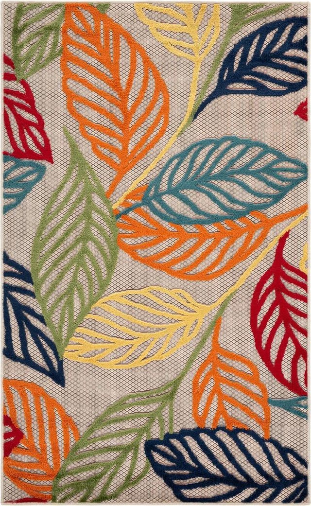 Alt view image 2 of 6 - SAFAVIEH Washable Rug Outdoor Cabana Collection - 3' x 5', Ivory & Green, Non-Shedding & Easy to Clean, Ideal for Patio, Backyard, Mudroom (CBN399A)