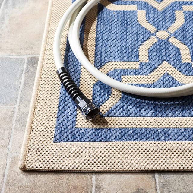 Alt view image 4 of 6 - SAFAVIEH Washable Rug Outdoor Courtyard Collection - 2'7" x 5', Blue & Beige, Non-Shedding & Easy Cleaning, Ideal for Patio, Backyard, Mudroom (CY6916-243)
