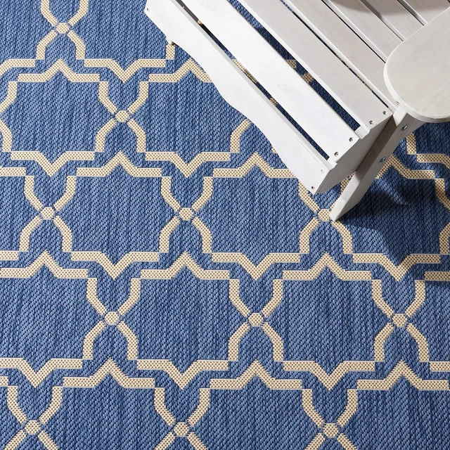 Alt view image 5 of 6 - SAFAVIEH Washable Rug Outdoor Courtyard Collection - 2'7" x 5', Blue & Beige, Non-Shedding & Easy Cleaning, Ideal for Patio, Backyard, Mudroom (CY6916-243)