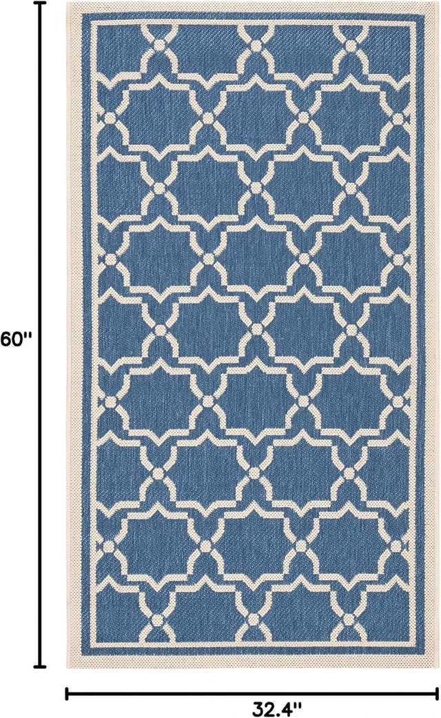 Alt view image 2 of 6 - SAFAVIEH Washable Rug Outdoor Courtyard Collection - 2'7" x 5', Blue & Beige, Non-Shedding & Easy Cleaning, Ideal for Patio, Backyard, Mudroom (CY6916-243)