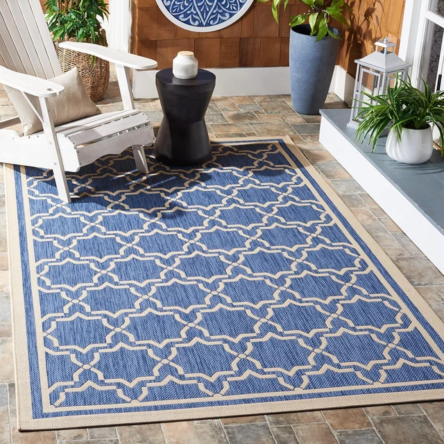 Main image of SAFAVIEH Washable Rug Outdoor Courtyard Collection - 2'7" x 5', Blue & Beige, Non-Shedding & Easy Cleaning, Ideal for Patio, Backyard, Mudroom (CY6916-243)