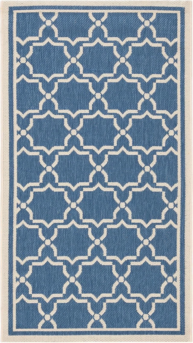 Alt view image 3 of 6 - SAFAVIEH Washable Rug Outdoor Courtyard Collection - 2'7" x 5', Blue & Beige, Non-Shedding & Easy Cleaning, Ideal for Patio, Backyard, Mudroom (CY6916-243)
