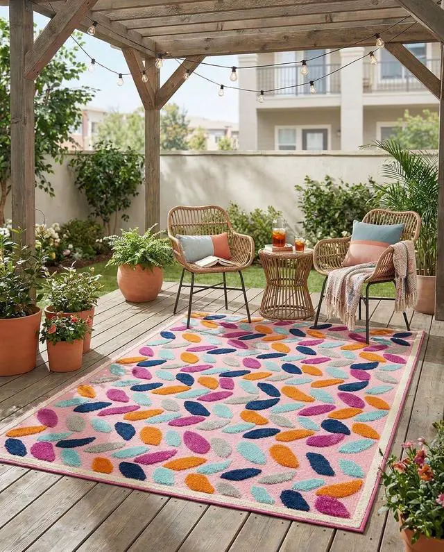 Main image of Rugs.com - Aruba Outdoor Rug 4' x 6' Pink Washable Indoor/Outdoor Rug Bohemian Style for Patios, Playrooms, and Decks