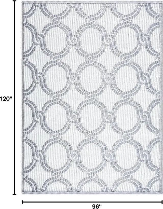Alt view image 2 of 7 - Reversible Crease-Free Indoor/Outdoor 100% Recycled Plastic Mat/Rug - Weather, Water, Stain, Fade and UV Resistant - Mykonos- Gray & White (8'x10')