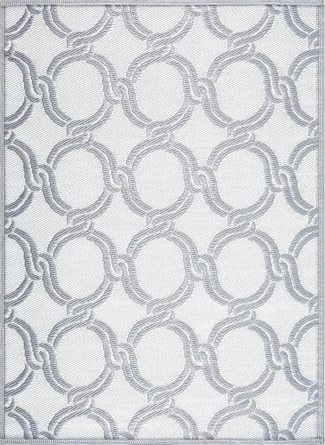 Alt view image 5 of 7 - Reversible Crease-Free Indoor/Outdoor 100% Recycled Plastic Mat/Rug - Weather, Water, Stain, Fade and UV Resistant - Mykonos- Gray & White (8'x10')
