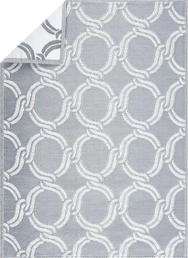 Alt view image 7 of 7 - Reversible Crease-Free Indoor/Outdoor 100% Recycled Plastic Mat/Rug - Weather, Water, Stain, Fade and UV Resistant - Mykonos- Gray & White (8'x10')