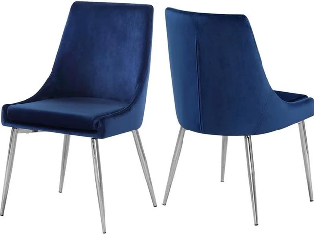 Main image of Meridian Furniture Karina Collection Modern | Contemporary Velvet Upholstered Dining Chair with Sturdy Metal Legs, Set of 2, 19.5" W x 21.5" D x 33.5" H, Navy