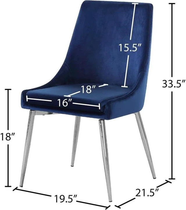 Alt view image 3 of 6 - Meridian Furniture Karina Collection Modern | Contemporary Velvet Upholstered Dining Chair with Sturdy Metal Legs, Set of 2, 19.5" W x 21.5" D x 33.5" H, Navy
