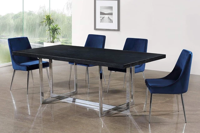 Alt view image 2 of 6 - Meridian Furniture Karina Collection Modern | Contemporary Velvet Upholstered Dining Chair with Sturdy Metal Legs, Set of 2, 19.5" W x 21.5" D x 33.5" H, Navy