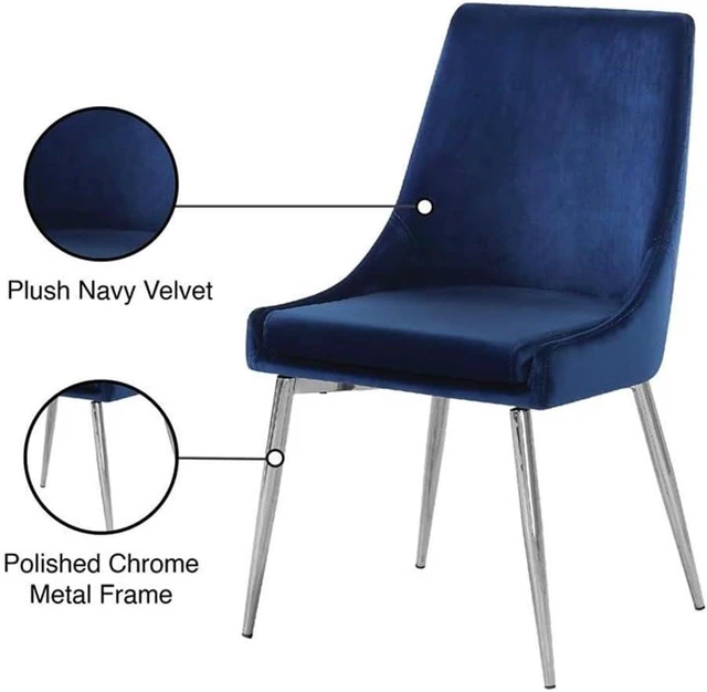 Alt view image 6 of 6 - Meridian Furniture Karina Collection Modern | Contemporary Velvet Upholstered Dining Chair with Sturdy Metal Legs, Set of 2, 19.5" W x 21.5" D x 33.5" H, Navy