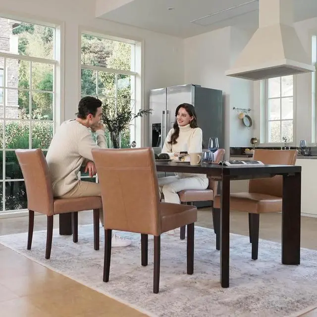 Alt view image 4 of 7 - Watson & Whitely Modern Upholstered Dining Chairs, Faux Leather, Brown