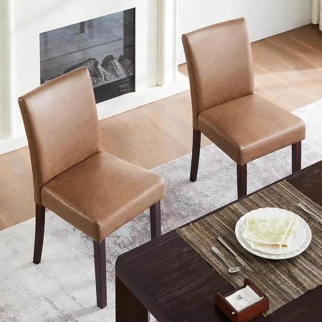 Alt view image 2 of 7 - Watson & Whitely Modern Upholstered Dining Chairs, Faux Leather, Brown