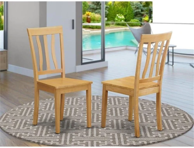 Alt view image 2 of 7 - East West Furniture ANC-OAK-W Antique Dining Room Chairs - Slat Back Wooden Seat Chairs, Set of 2, Oak