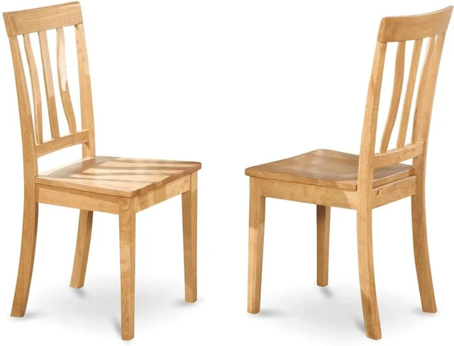 Alt view image 6 of 7 - East West Furniture ANC-OAK-W Antique Dining Room Chairs - Slat Back Wooden Seat Chairs, Set of 2, Oak