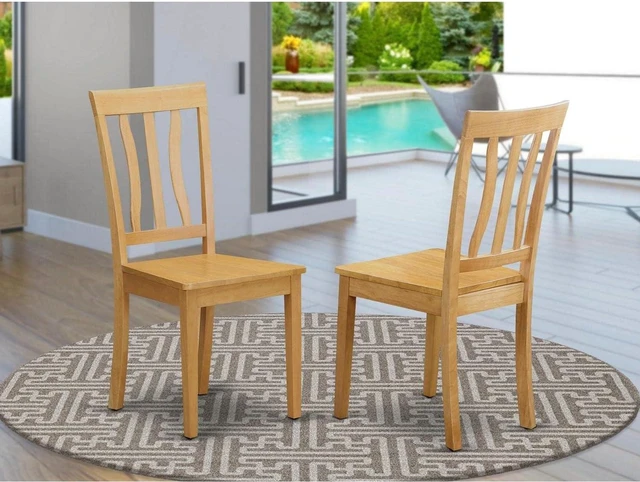 Alt view image 4 of 7 - East West Furniture ANC-OAK-W Antique Dining Room Chairs - Slat Back Wooden Seat Chairs, Set of 2, Oak