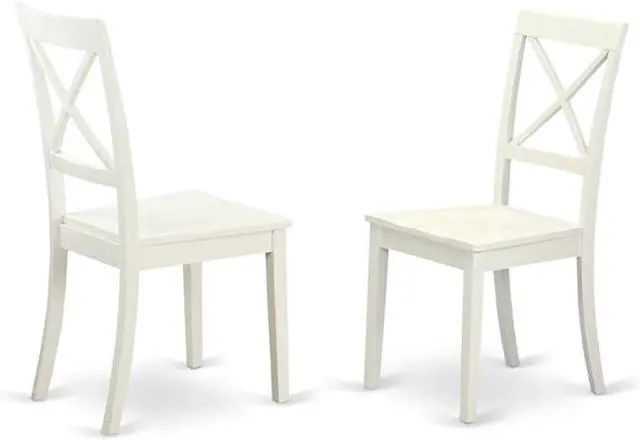Main image of East West Furniture BOC-WHI-W Boston Dining Room Chairs - Cross Back Solid Wood Seat Chairs, Set of 2, Linen White