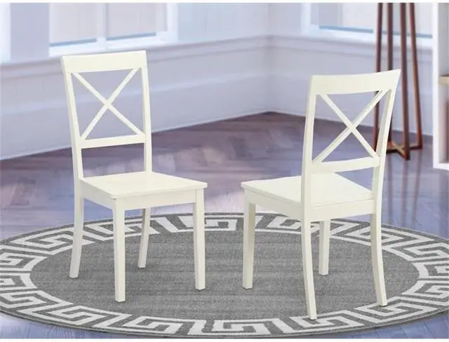 Alt view image 2 of 3 - East West Furniture BOC-WHI-W Boston Dining Room Chairs - Cross Back Solid Wood Seat Chairs, Set of 2, Linen White