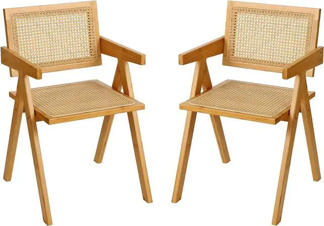 Main image of Furlide Rattan Dining Chairs Set of 2, Mid-Century Bamboo Armchairs