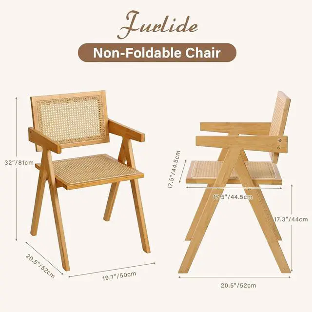 Alt view image 2 of 7 - Furlide Rattan Dining Chairs Set of 2, Mid-Century Bamboo Armchairs