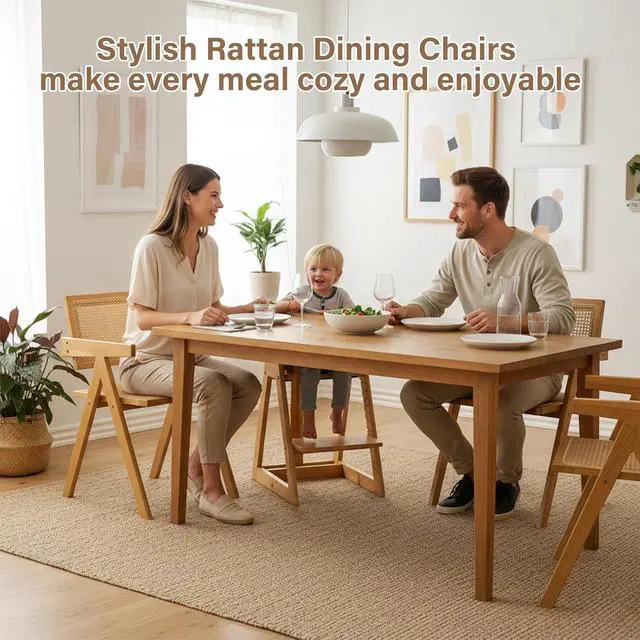 Alt view image 5 of 7 - Furlide Rattan Dining Chairs Set of 2, Mid-Century Bamboo Armchairs