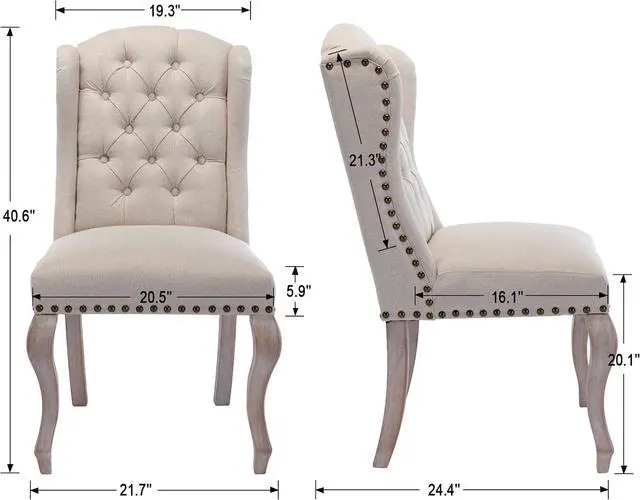 Alt view image 2 of 7 - Parsons Dining Chairs Set of 2 Farmhouse Solid Wood Accent Chairs Linen Fabric Host Side Kitchen Chair with Tufted Wingback for Dining Room/Living Room/Bedroom,Cream