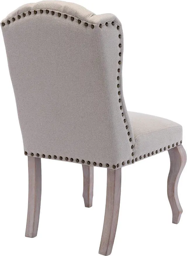 Alt view image 7 of 7 - Parsons Dining Chairs Set of 2 Farmhouse Solid Wood Accent Chairs Linen Fabric Host Side Kitchen Chair with Tufted Wingback for Dining Room/Living Room/Bedroom,Cream